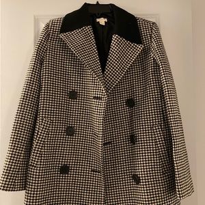 J Crew Factory Houndstooth Coat with wool collar
